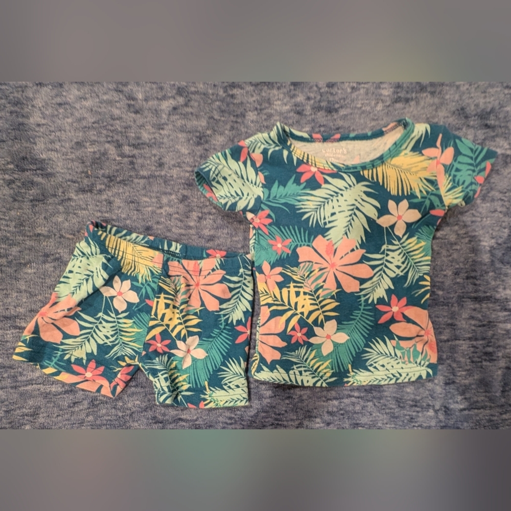 Carter's 12M Floral Baby Outfit - Blue and Pink